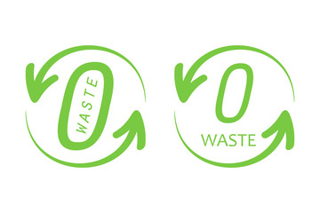 Set, collection of zero waste trendy green logos, signs, symbols, design elements for web and print.