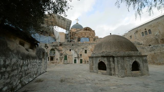 Exterior of Ethiopian Coptic Monastery on the roof of Church of the Holy Sepulchre in the Jerusalem, Israel.