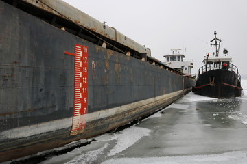 Frozen ships on the Danube River