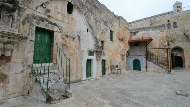 Exterior of Ethiopian Coptic Monastery on the roof of Church of the Holy Sepulchre in the Jerusalem, Israel.