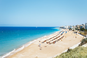 Beautiful sandy beach of Rhodes in summer