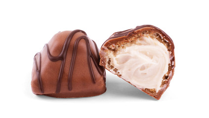 Chocolate candies collection. Beautiful Belgian truffles isolate