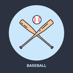 Baseball, softball vector line icon. Bats and ball logo, equipment sign. Sport competition illustration.