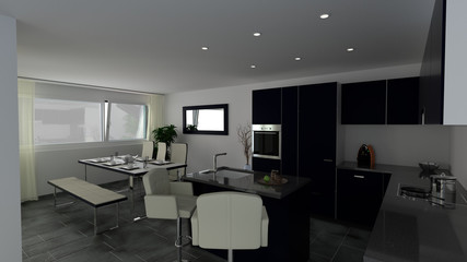 Modern wood Kitchen Design Architecture Visualisation indoor