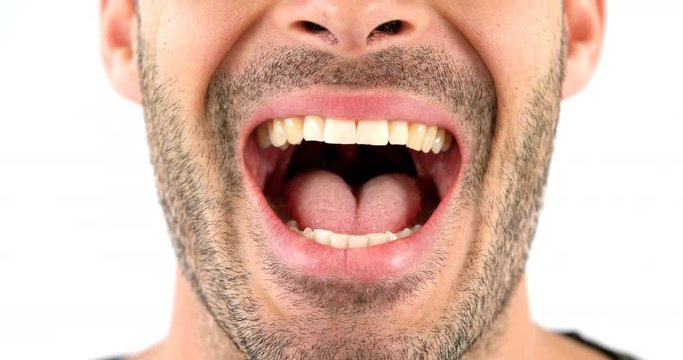 Close-up of man screaming on white background 4k