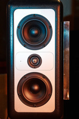 Audio speakers on black background