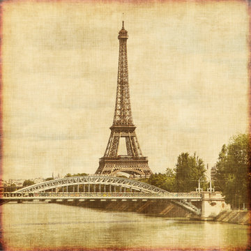 Grunge image of Eiffel tower in Paris.