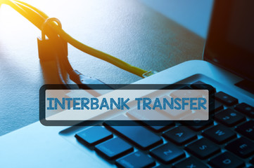 Padlock, ethernet cable and laptop with wording banking security concept - Information, connection,...