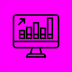 analytic graph on monitor icon flat disign