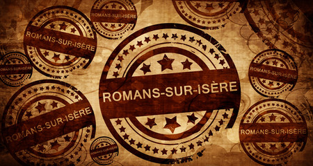 romans-sur-isere, vintage stamp on paper background