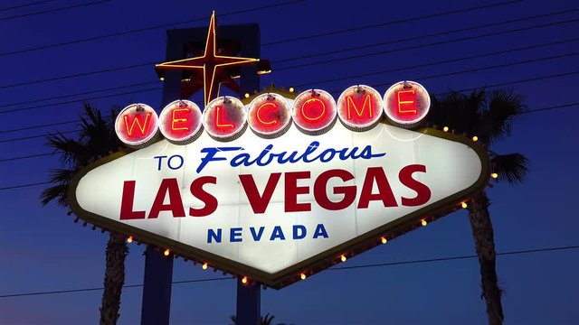 Video of welcome to fabulous Las Vegas Sign at night in 4K. High quality video of welcome to fabulous Las Vegas Sign at night in 4K