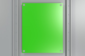 Rectangular colored plate on white background with rivets