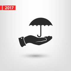 Umbrella with hand  icon, vector illustration. Flat design style