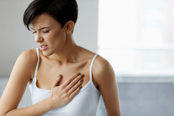 Plakat Heart Attack. Beautiful Woman Feeling Pain In Chest. Health Care