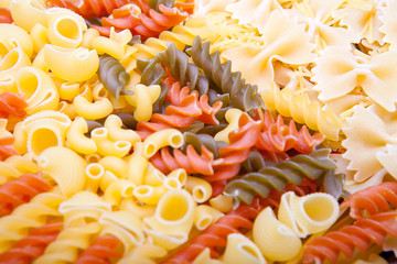 The macro of the colored pasta