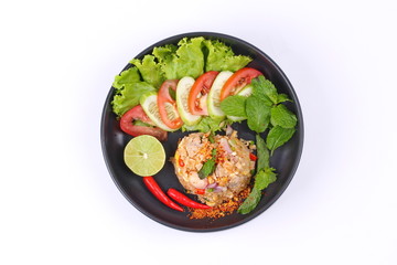 Fried rice with spicy minced pork salad