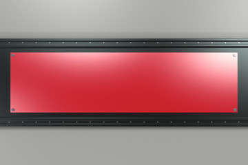 Rectangular colored plate on black and white background with riv