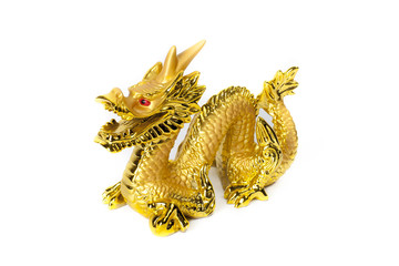 Golden dragon isolated on white background.