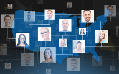 business contacts over usa or america map