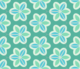 Fototapeta na wymiar Seamless pattern. Ornate hexagon tiles with floral ornament in cyan. Abstract background. Seamless texture. Vector illustration, eps, added to swatch palette. 