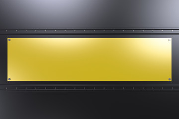 Rectangular colored plate on black background with rivets