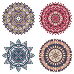 Set of color floral mandalas, vector illustration