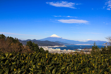 View of Mountain Fuji and Suruga bay at Shizuoka prefecture in winter season