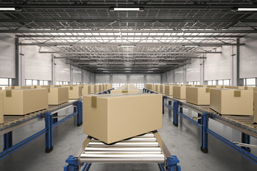 carton boxes on conveyor belt