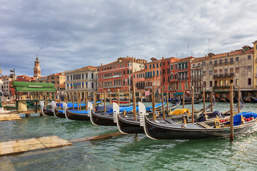 Gondolas in the canal of Venice