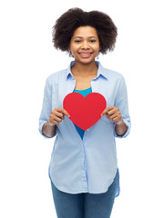 happy african american woman with red heart shape