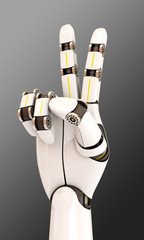 robot doing victory gesture, 3d rendering