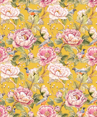 Watercolor floral chinese pattern