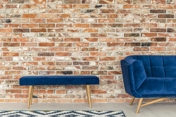 Blue upholstered bench