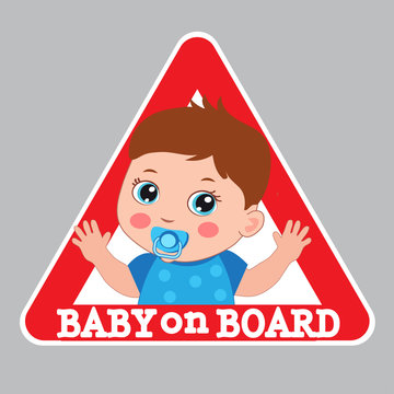 Baby Boy On Board Vector Illustration. Baby On Board Sign. Car Warning Sign. Boy On Board Color Sticker.