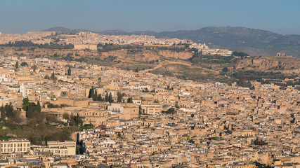 Aerial view over the medina in Fes, Morocco.
