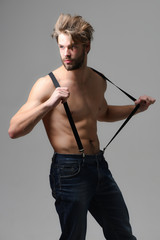 Fototapeta premium Handsome bearded man in jeans