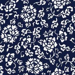Seamless Blue Japanese Background Botanic Garden Flower Leaf