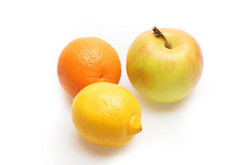 grapefruit, lemon and apple fruit isolated on white
