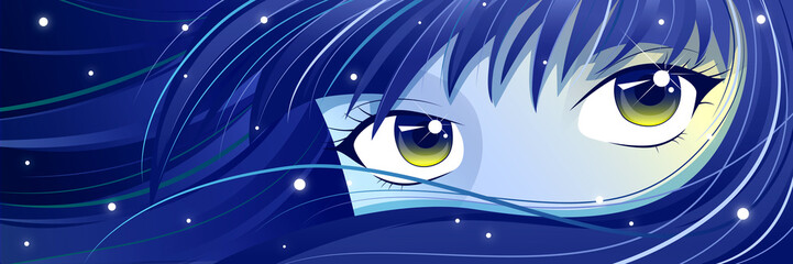 Moonie - blue-haired Manga Girl - obrazy, fototapety, plakaty