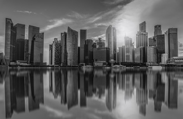 Fototapeta na wymiar Black and white Singapore city skyline of business district down in day time