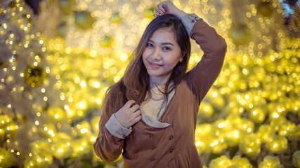 Portrait of asian woman, outdoor in night