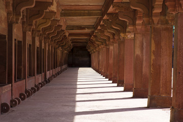 Red Sandstone Colonnade in Fatehpur Sikri, Agra, India.