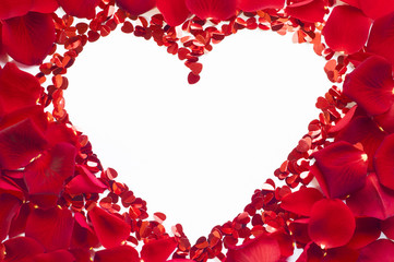 White heart made of rose pedals and small hearts