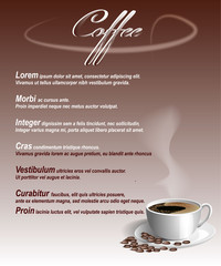 Menu with a Cup of coffee and beans.