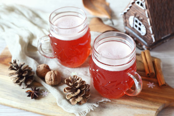 Two mugs of winter craft beer