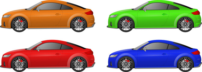 Set of different color car, realistic car models