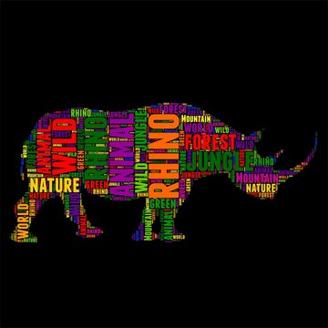 Rhino Typography word cloud colorful Vector illustration