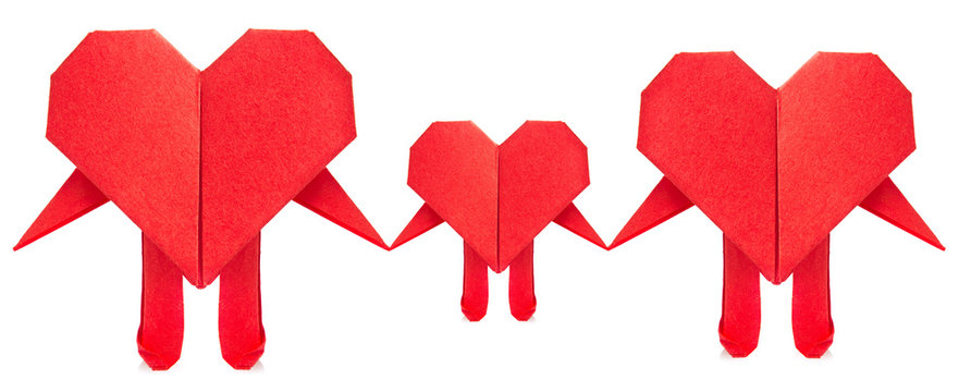 Family of red heart origami