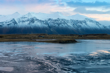 Snowy Mountain view in Hofn - Iceland