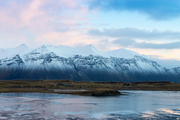 Snowy Mountain view in Hofn - Iceland